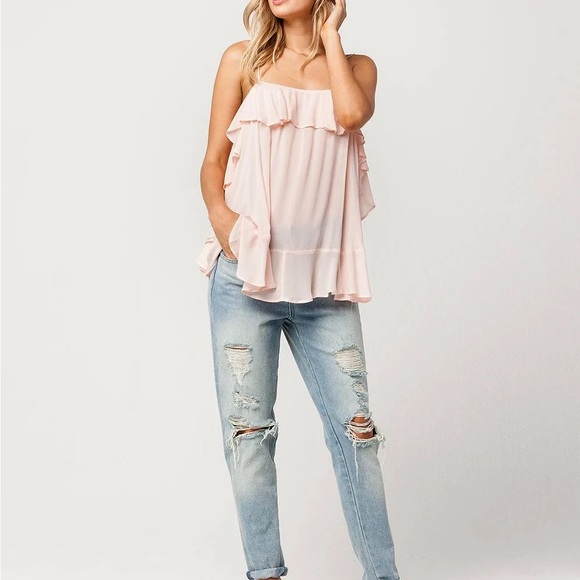 Free People Intimately Pink Cascade Ruffled Camisole Top Medium - Picture 2 of 8
